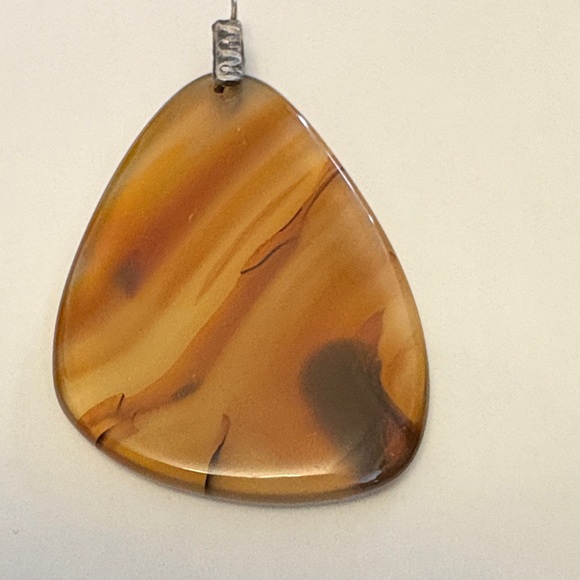 Vintage Triangular Carnelian Agate Pendant With Silver Plated Bail Bonus: Ribbon - Picture 2 of 9